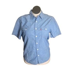 Levi’s top standard woman’s blue western button down collared shirt Sz Medium